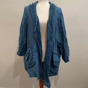 Grizas Blue Hooded Linen Jacket